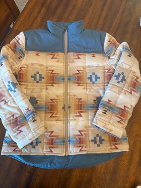Ariat Kids' Aztec Print Puffer Jacket in Cream & Blue